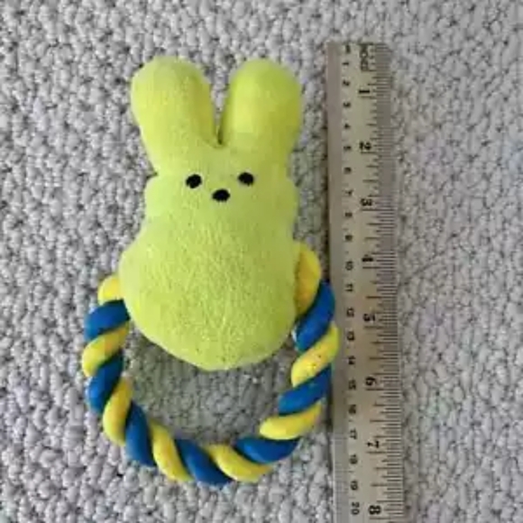 PEEPS Yellow Bunny Plush Small Dog Chew Toy 6 Rope Squeaker Fetch For Pets - Picture 2 of 4